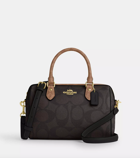 Coach Rowan Satchel Bag In Blocked Signature Walnut Tan (Pre-Order)