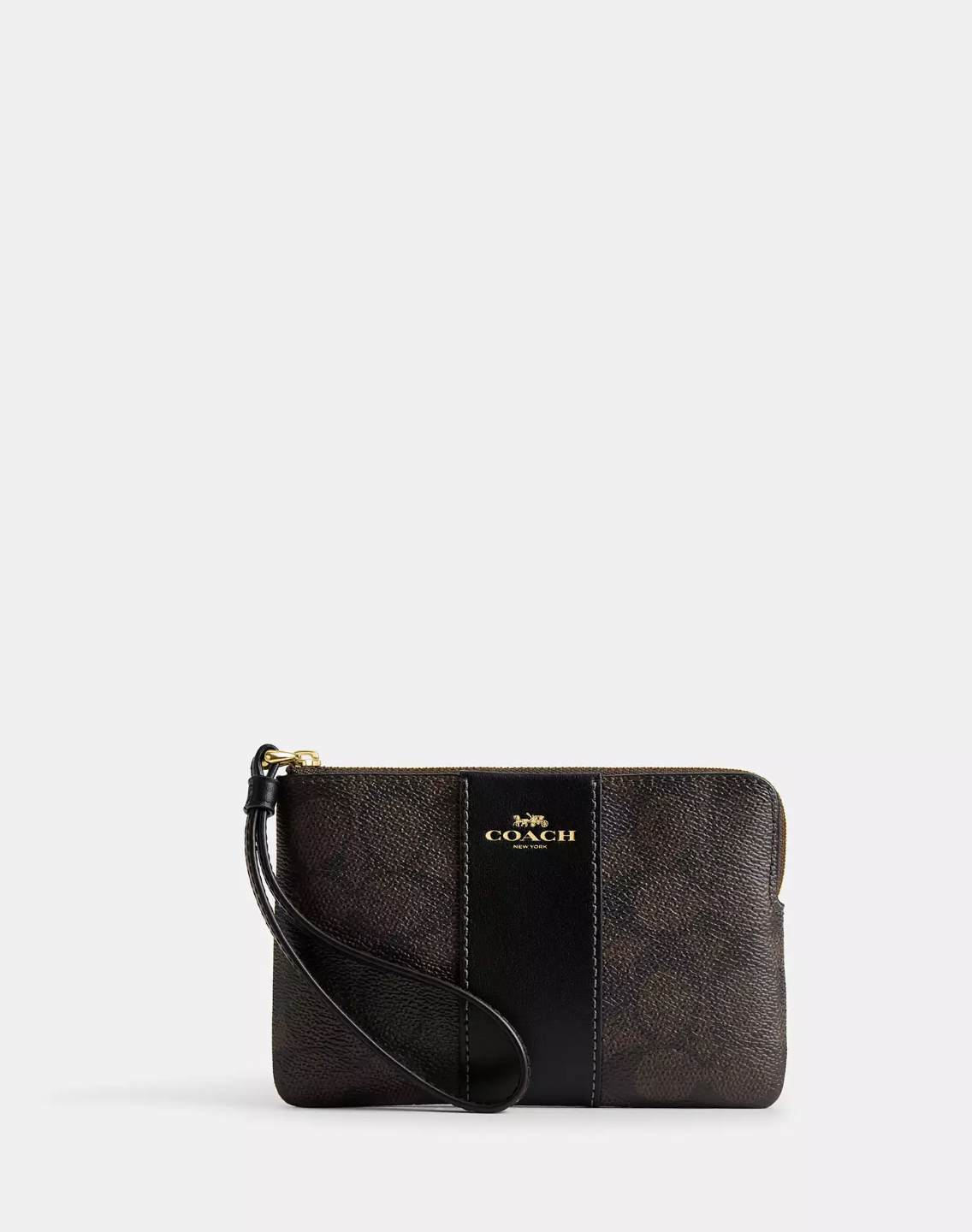 Coach Corner Zip Small Wristlet In Signature Walnut Black (Pre-Order)