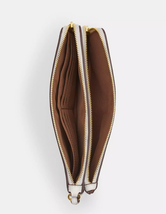 Coach Double Zip Wallet In Signature Gold Sand Chalk