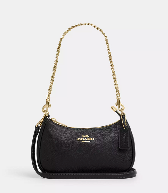 Coach Teri Mini Crossbody Bag In pebbled leather Gold Black (Pre-Order)