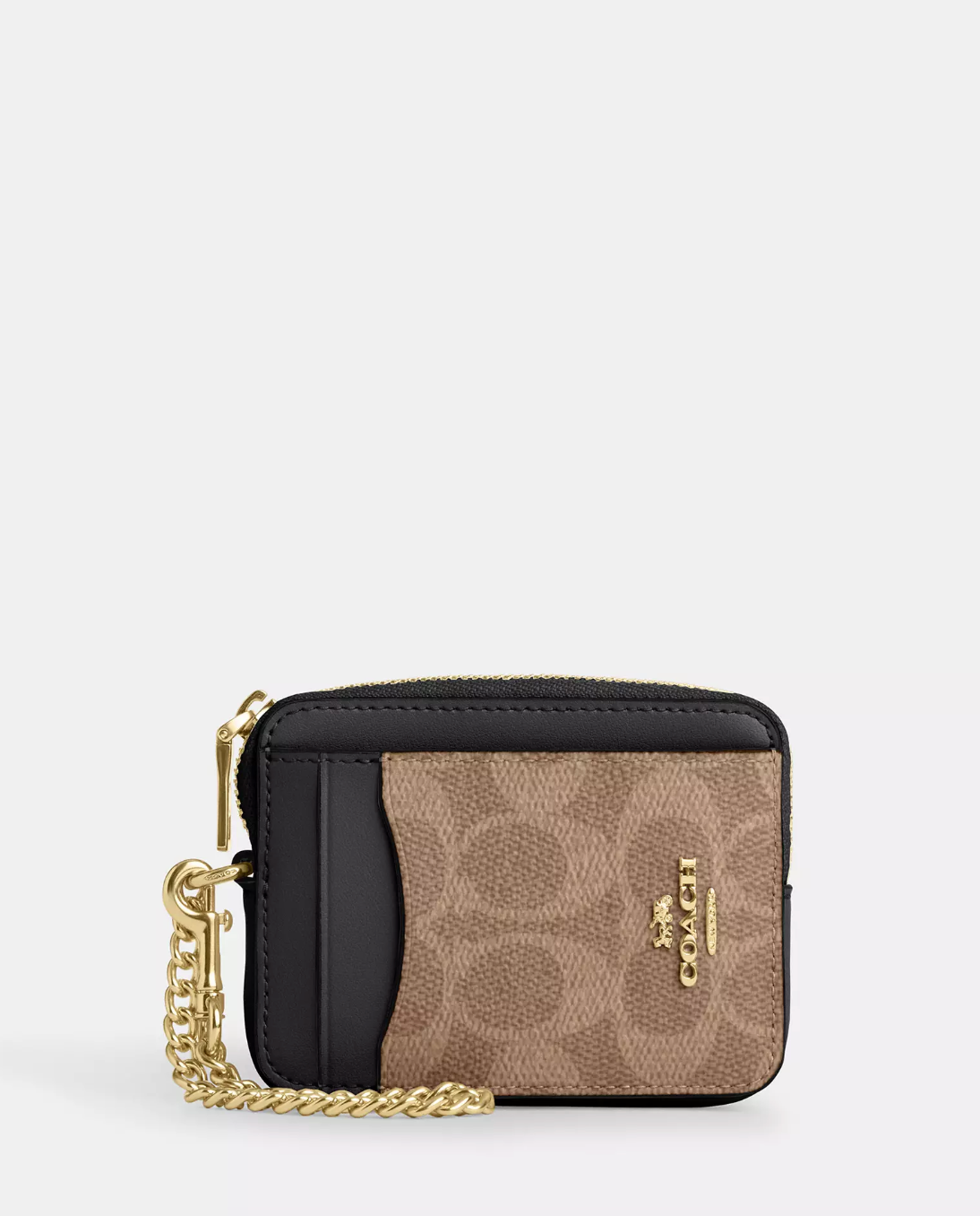 Coach Zip Card Case In Signature Gold Tan Black (Pre-Order)