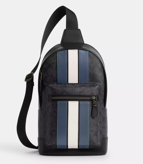 Coach Men West Pack In Varsity Stripes In Black Charcoal (Pre-Order)