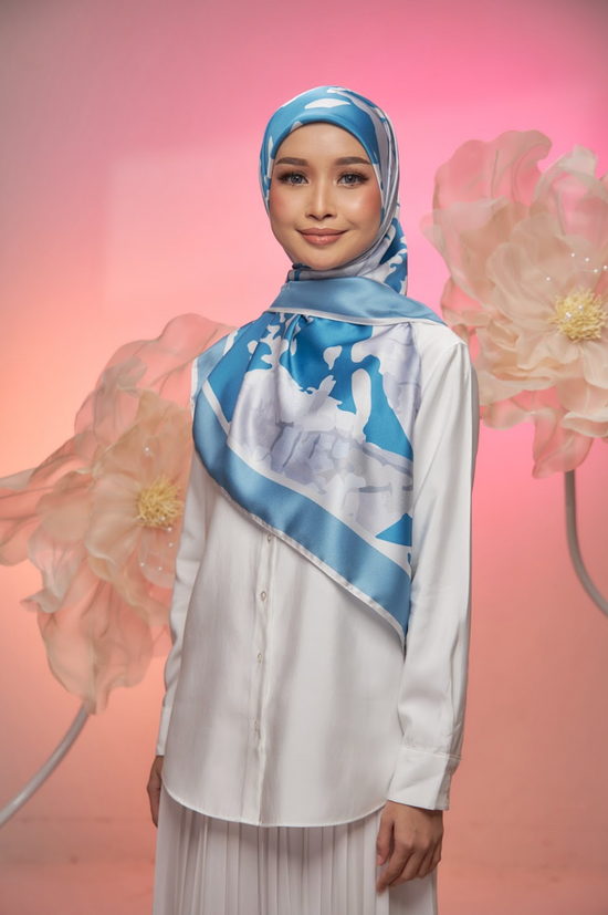 Raffida Leaves In Dusty Blue with Silver