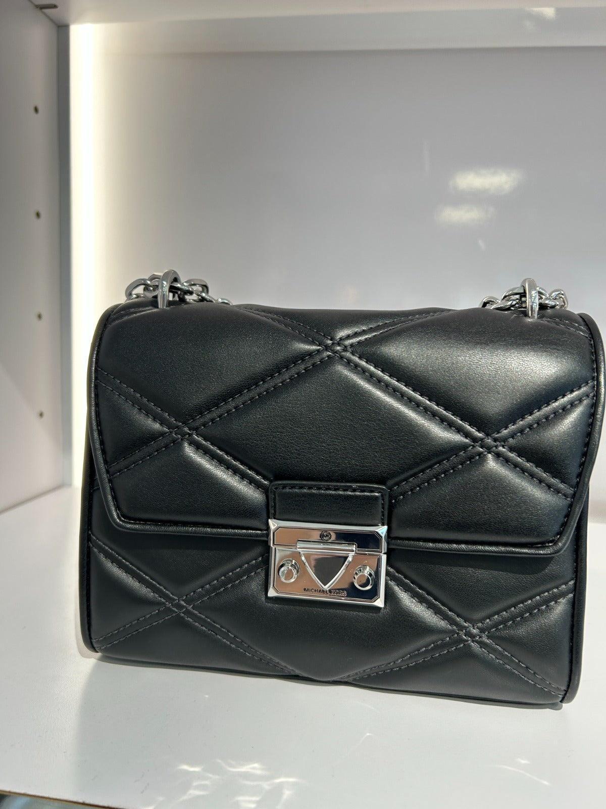 Load image into Gallery viewer, Michael Kors Serena Medium Flap Shoulder Bag In Black Silver Hardware (Pre-Order)
