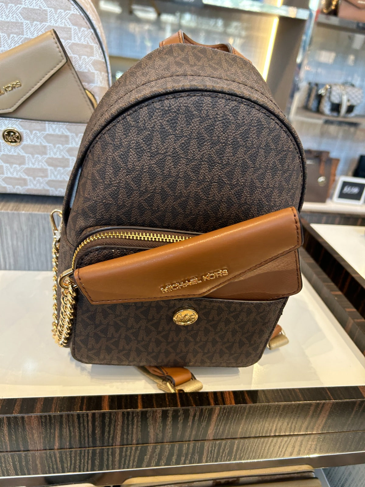 Michael Kors Jaycee XS Mini Convertible Backpack Brown MK Signature  CrGabys Bags