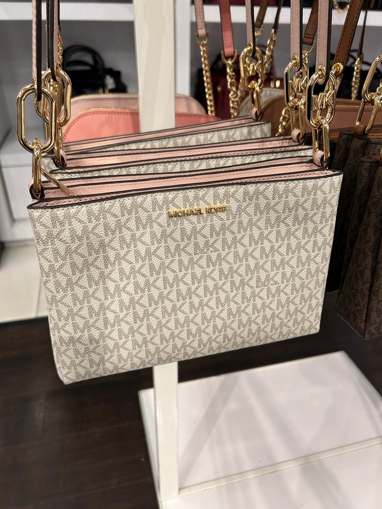 Michael Kors Trisha Medium Crossbody In Monogram Vanilla Pink (Pre-Order)