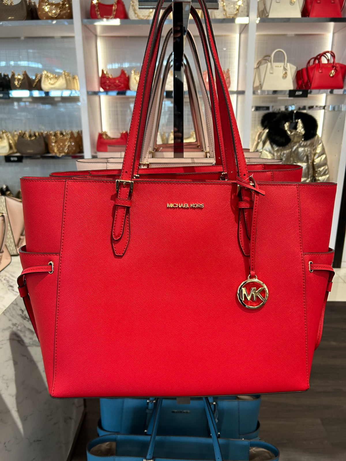 Michael Kors Gilly Large Logo Drawstring Travel Tote In Bright Red