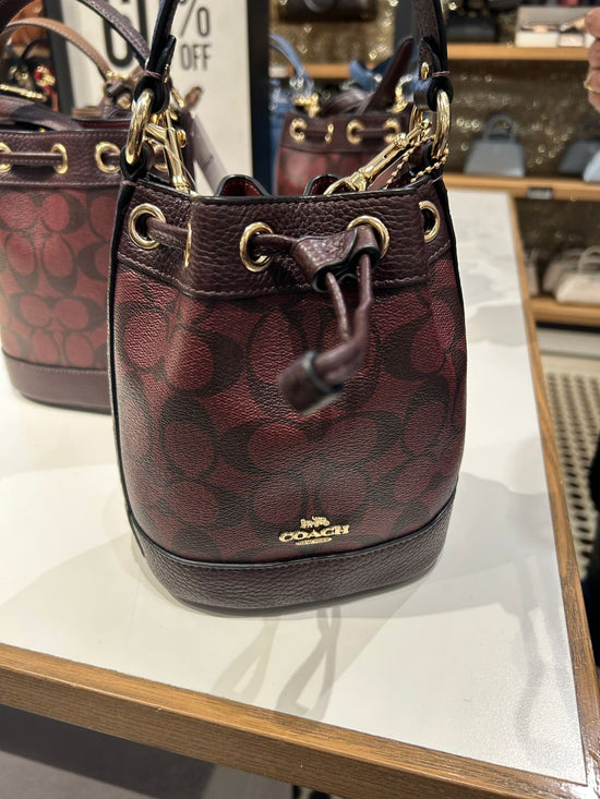 Coach Dempsey Drawstring Bucket Bag 15 In Signature Canvas In Oxblood