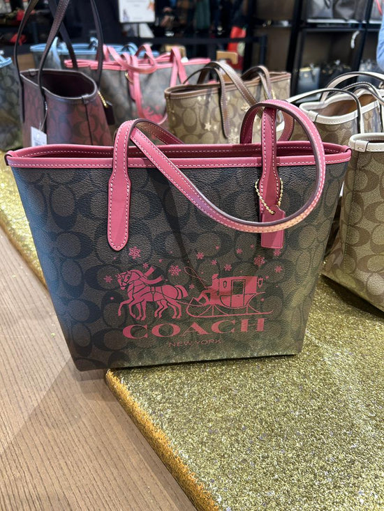 Coach Mini City Tote In Signature Canvas With Horse And Sleigh In Brown Rouge (Pre-Order)