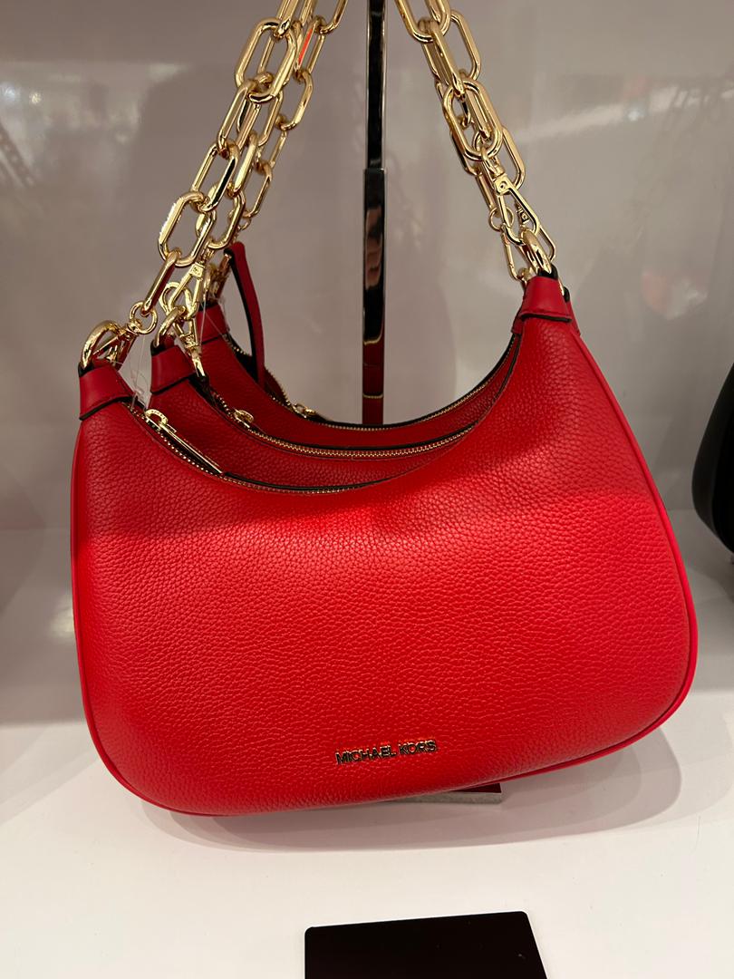Michael Kors Cora Large Zip Pouchette In Bright Red