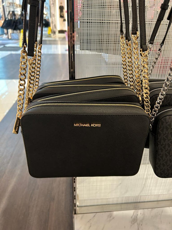 Michael Kors Ew Crossbody In Leather Black Gold