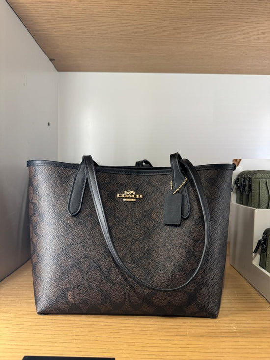 Coach Small City Tote Bag In Signature Walnut Black SELLECTION