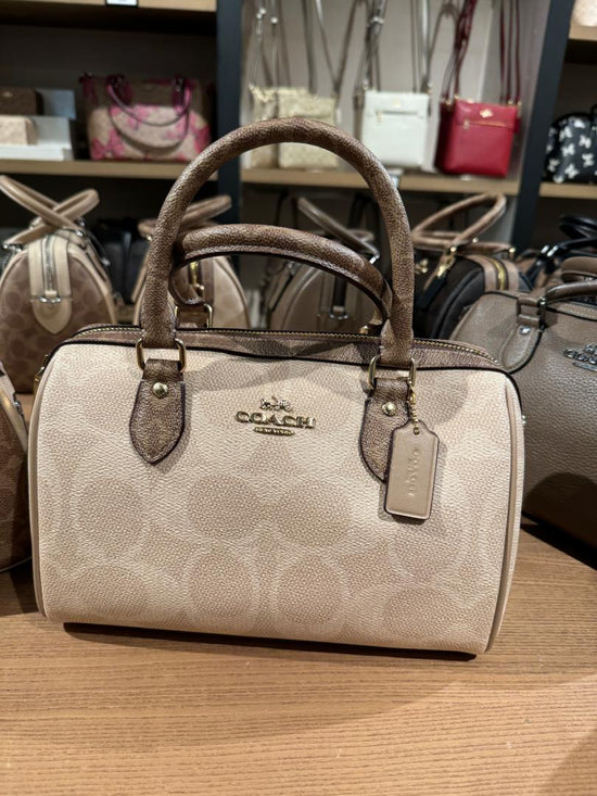 Coach Rowan Satchel Bag In Blocked Signature Gold Sand Tan (Pre-Order)