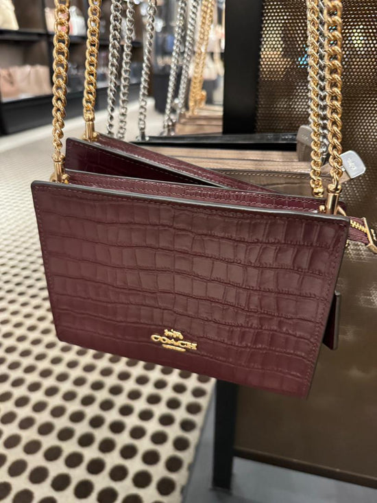 Coach Slim Crossbody Crocodile-embossed In Gold Merlot (Pre-Order)