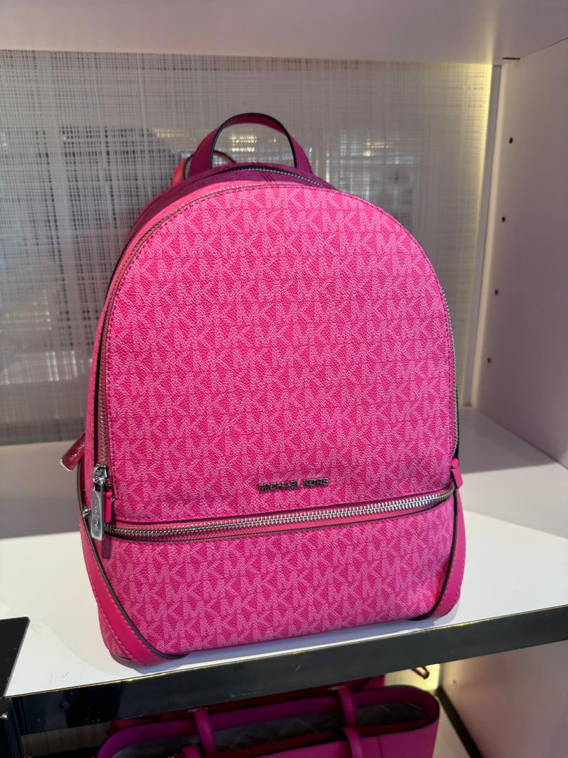 Michael Kors Rhea Medium Signature Logo Backpack In Dragonfruit (Pre-Order)