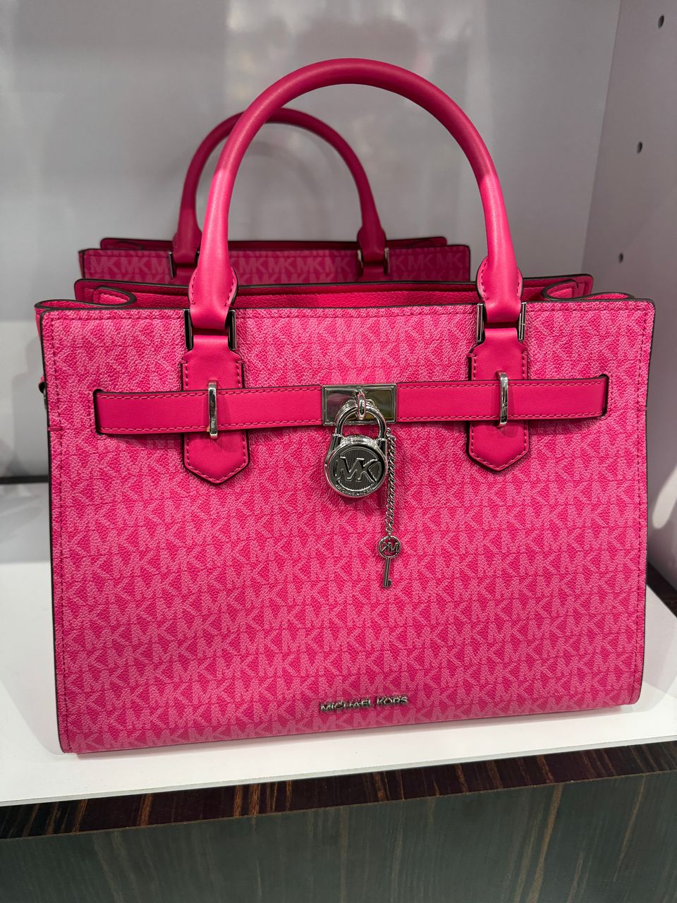 Michael Kors Hamilton Medium Signature Logo Satchel In Dragonfruit (Pre-Order)