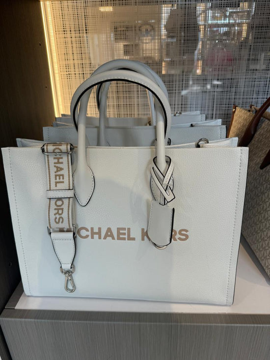 Michael Kors Mirella Medium Pebbled Leather Tote Bag In Optic White (Pre-Order)