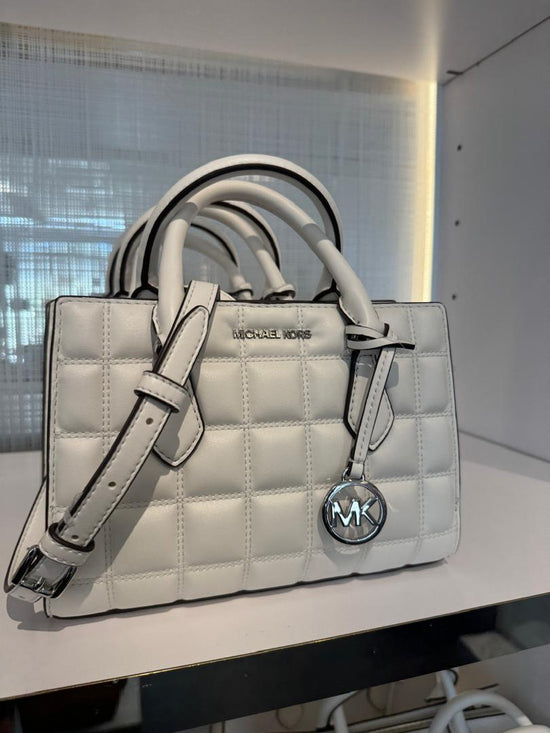 Michael Kors Sheila Small Quilted Satchel In Optic White (Pre-Order)