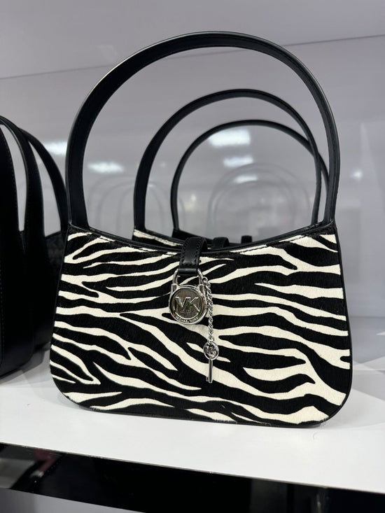 Michael Kors Lyra Small Zebra Print Calf Hair Pochette In Black (Pre-Order)