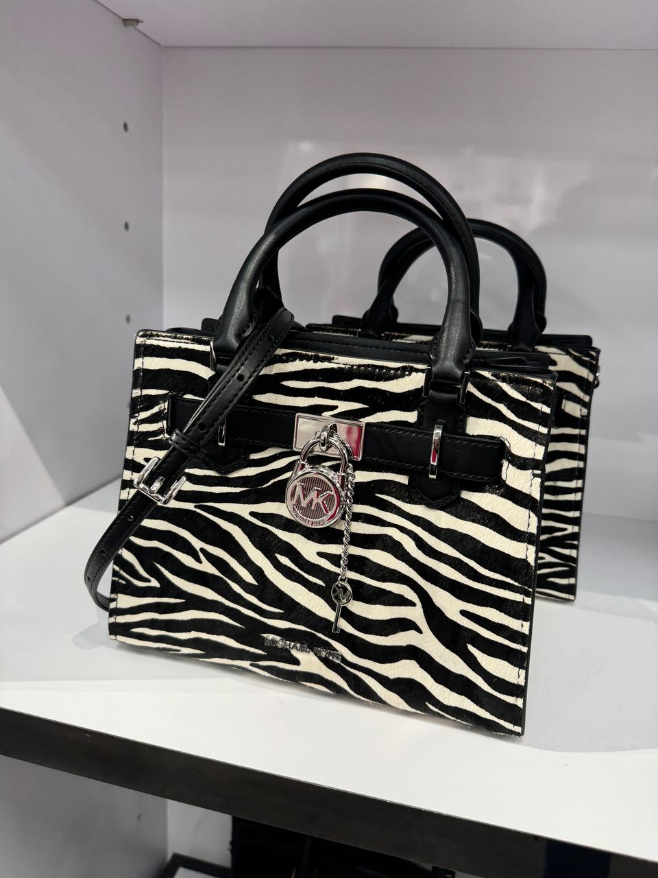 Michael Kors Hamilton Small Zebra Print Calf Hair Satchel In Black (Pre-Order)