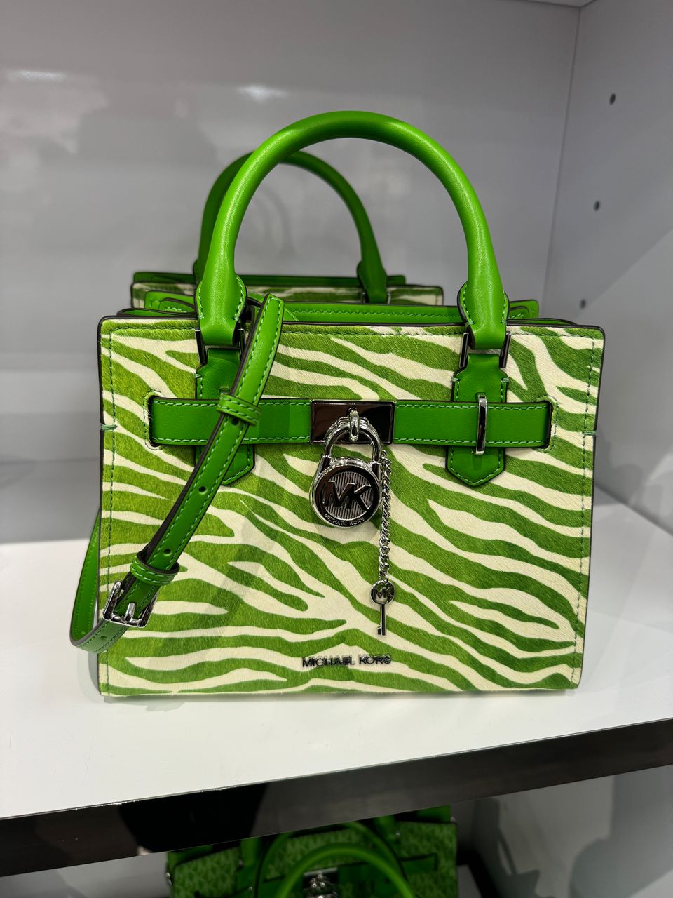 Michael Kors Hamilton Small Zebra Print Calf Hair Satchel In Jungle Green (Pre-Order)