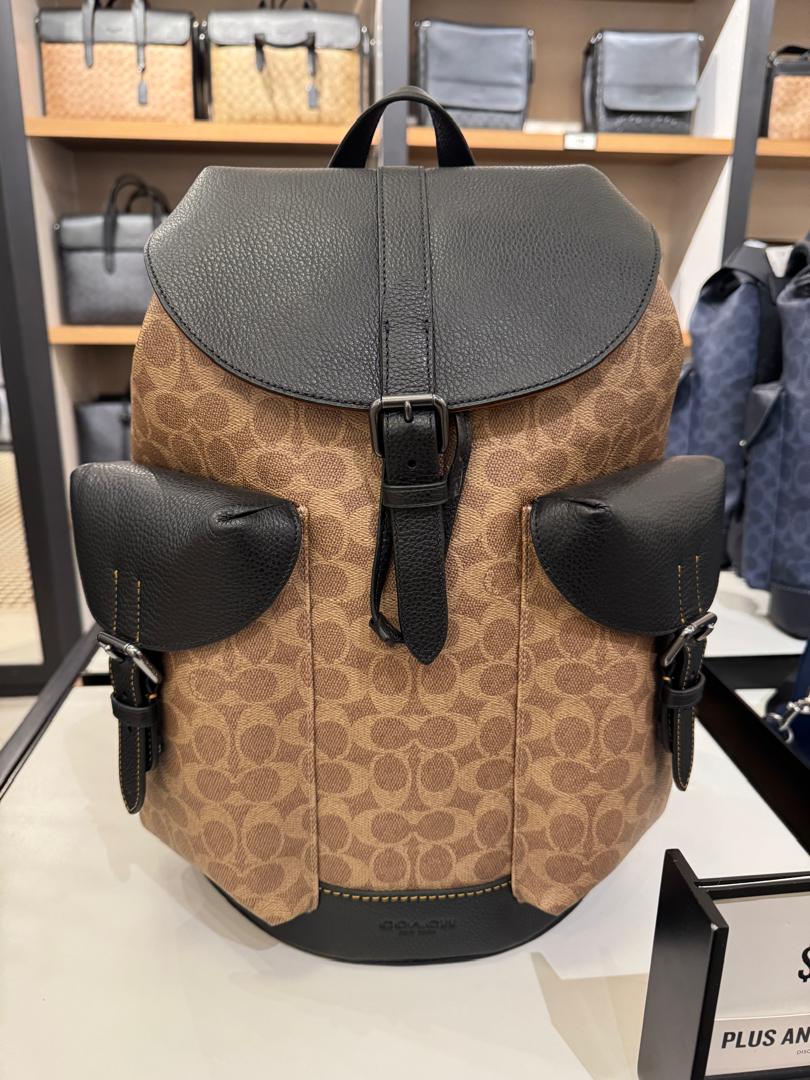 Coach Men Warner Backpack In Signature Tan Black (Pre-Order)