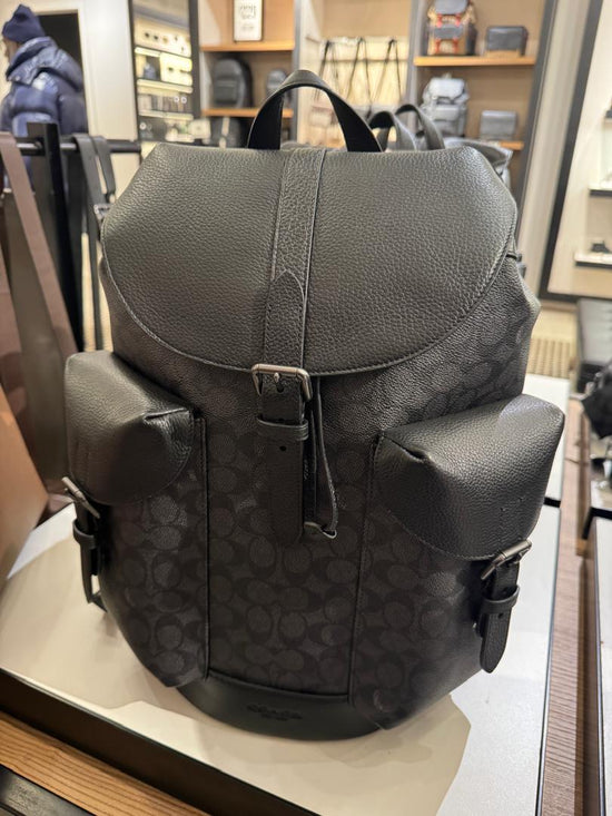 Coach Men Warner Backpack In Signature Charcoal Black (Special Pre-Order)