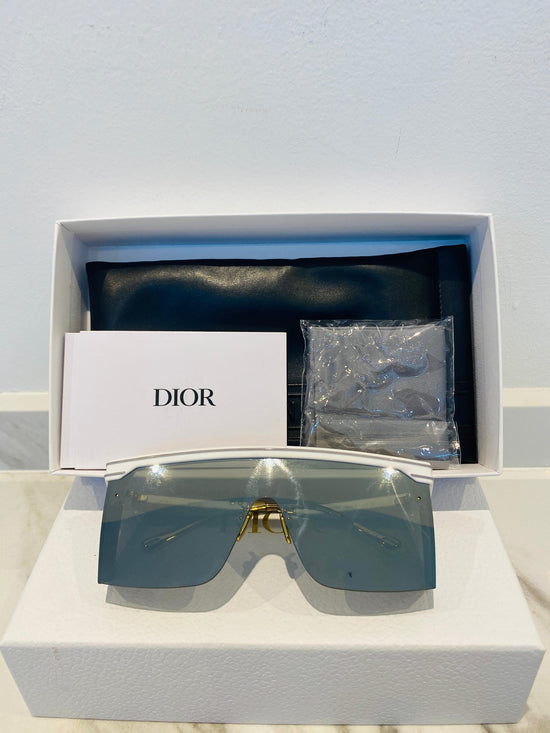 Preloved COMPLETE SET Excellent Condition Dior DiorClub M1U Shield Mask Sunglasses Silver Mirror