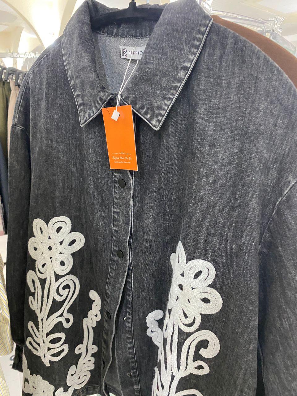 Raffida Denim Floral Oversized Blouse In Black