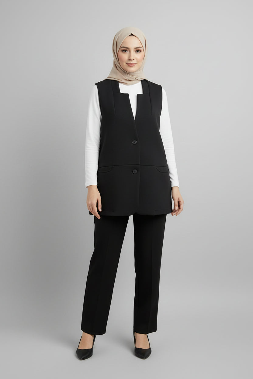 Raffida Emma Sleeveless Vest In Black