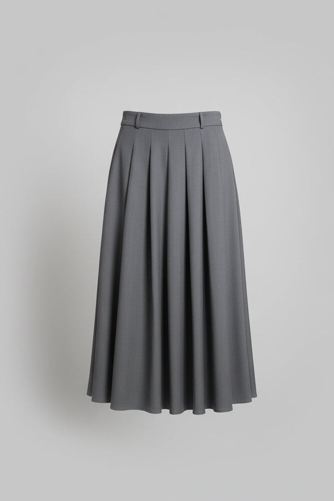 Raffida Kelly High Waist Pleated Skirt In Dark Grey