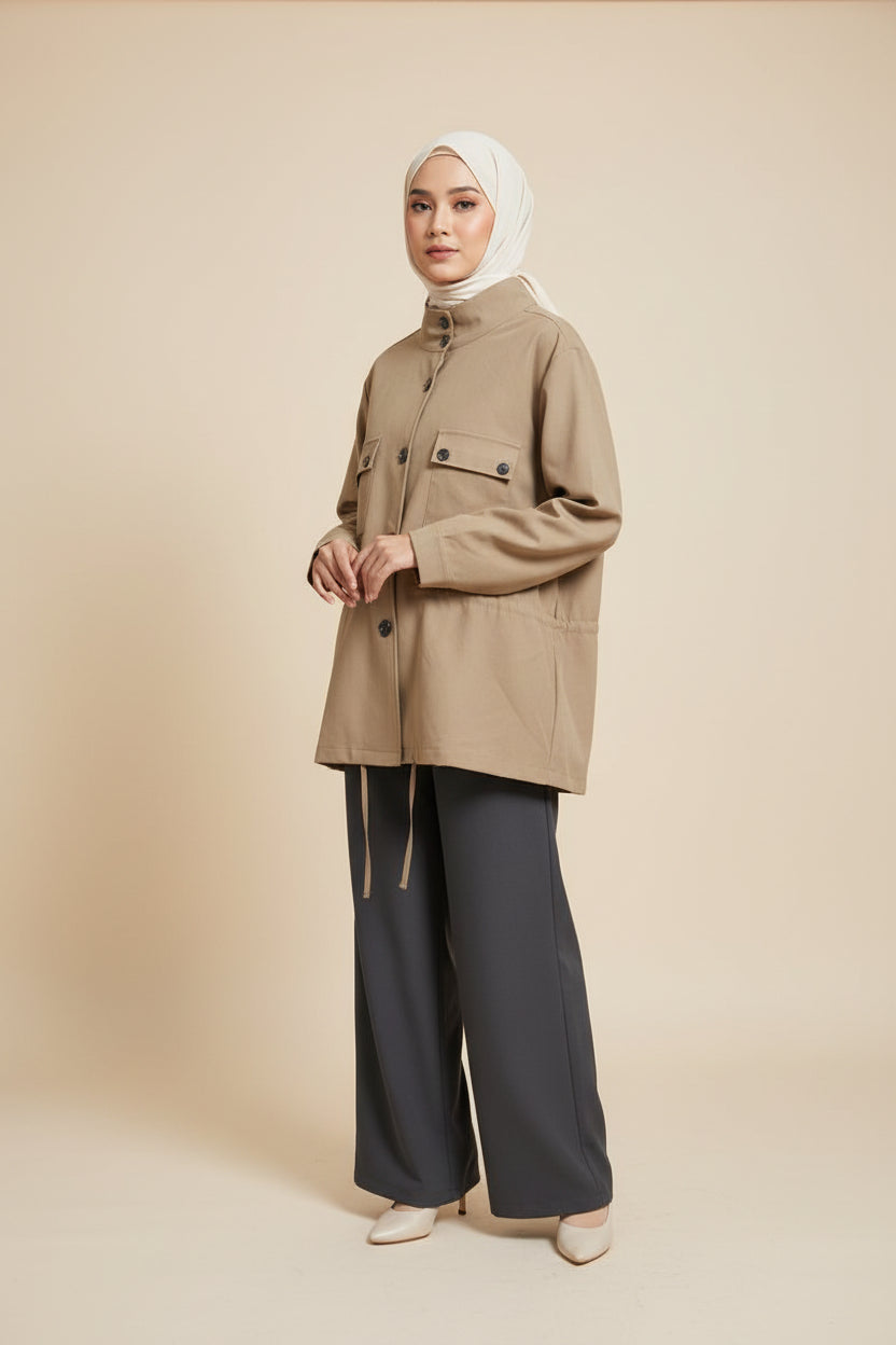 Raffida Lana Utility Oversized Parka In Moss Brown