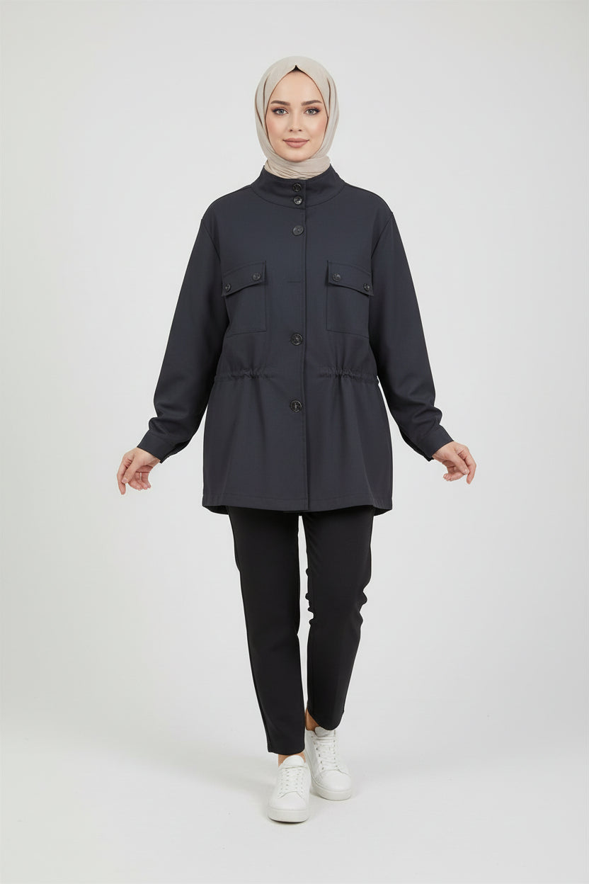 Raffida Lana Utility Oversized Parka In Black