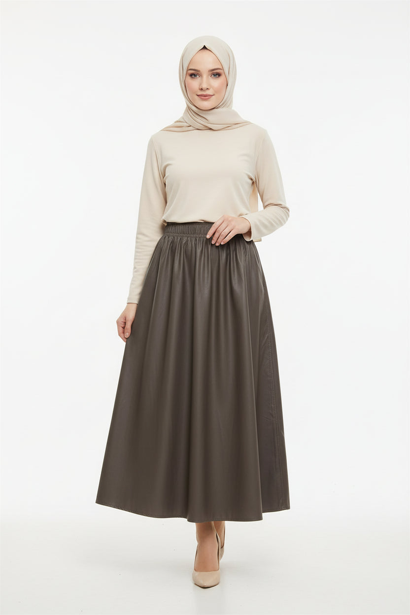 Raffida Christie Faux Leather Skirt In Brown