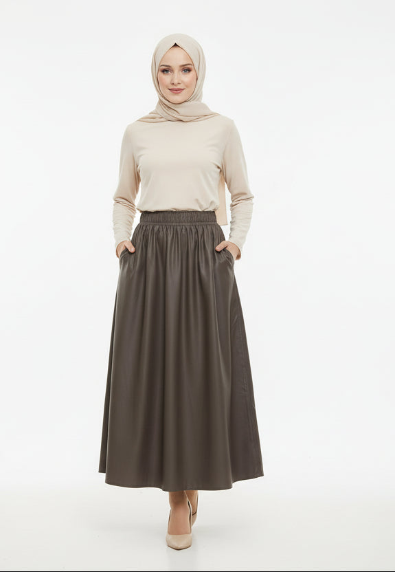 Raffida Christie Faux Leather Skirt In Brown