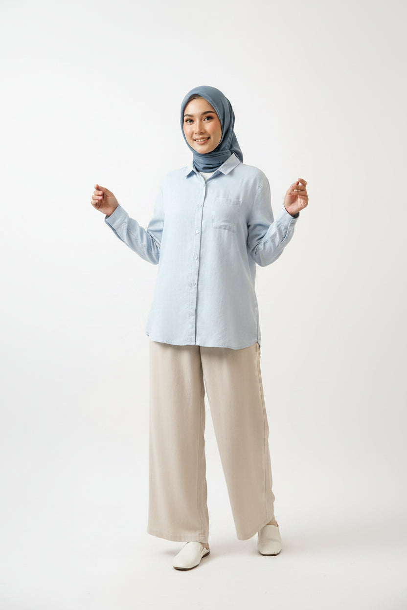 Raffida Jasmine Linen In Dusty Blue