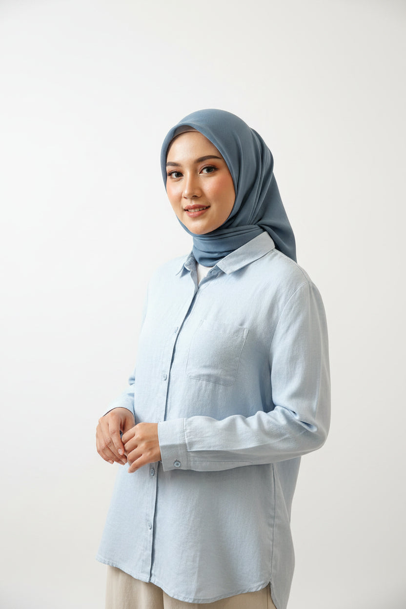 Raffida Jasmine Linen In Dusty Blue