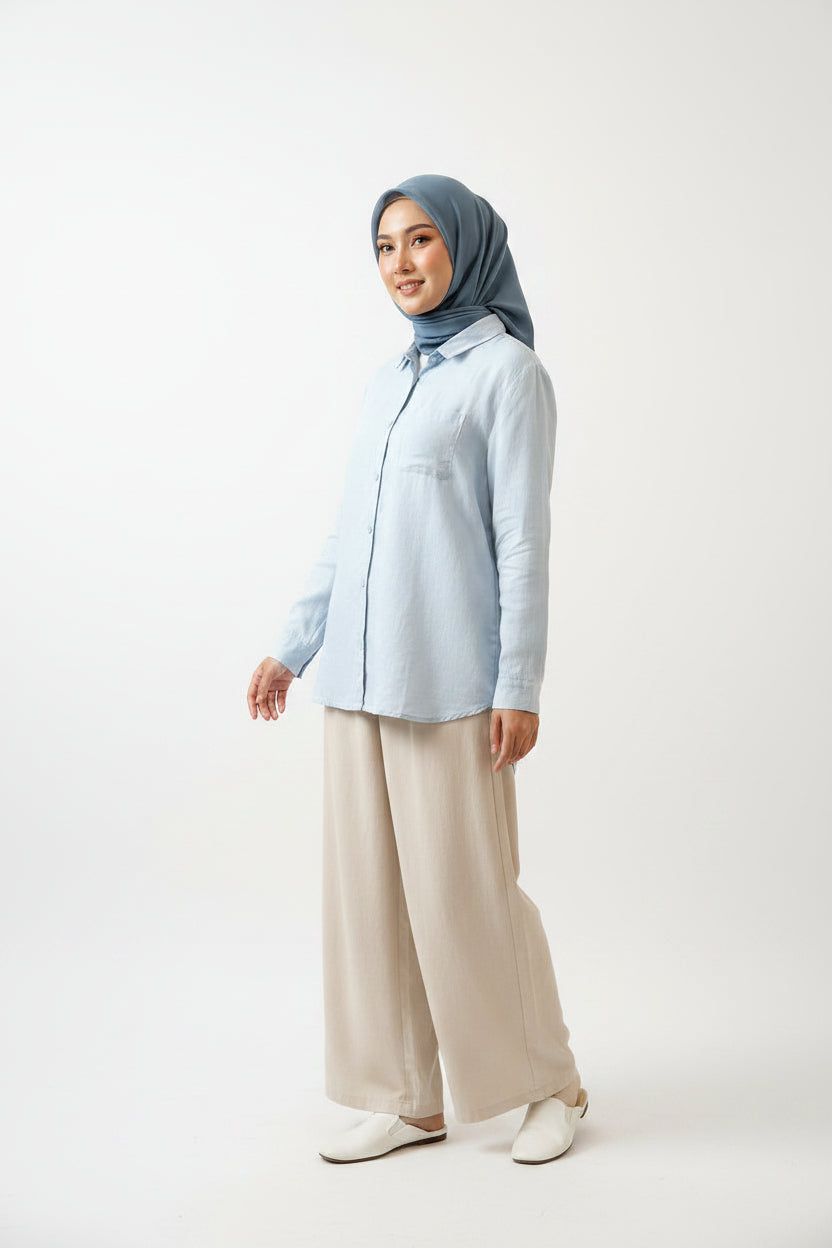 Raffida Jasmine Linen In Dusty Blue