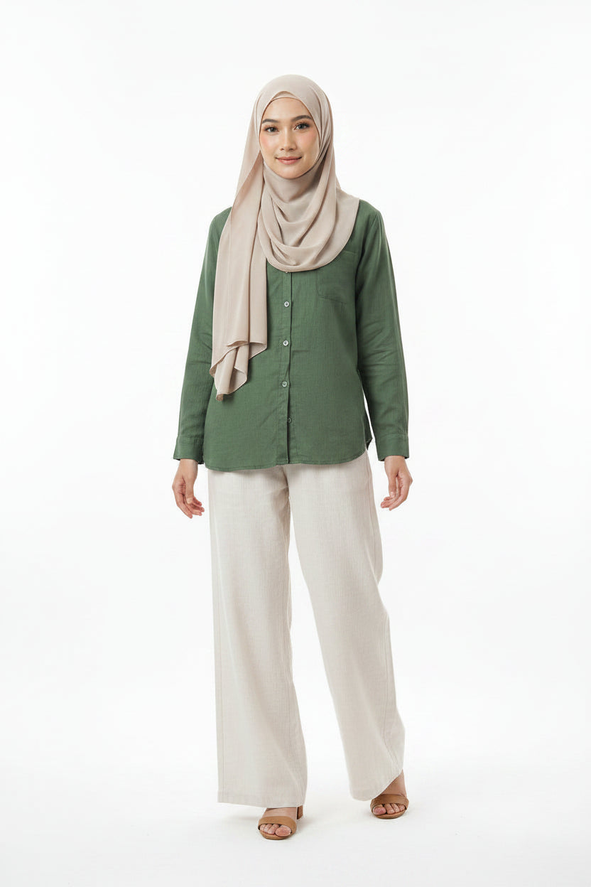 Raffida Jasmine Linen In Emerald Green