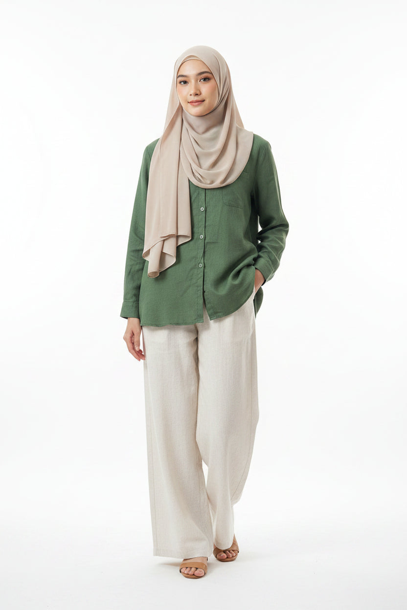 Raffida Jasmine Linen In Emerald Green