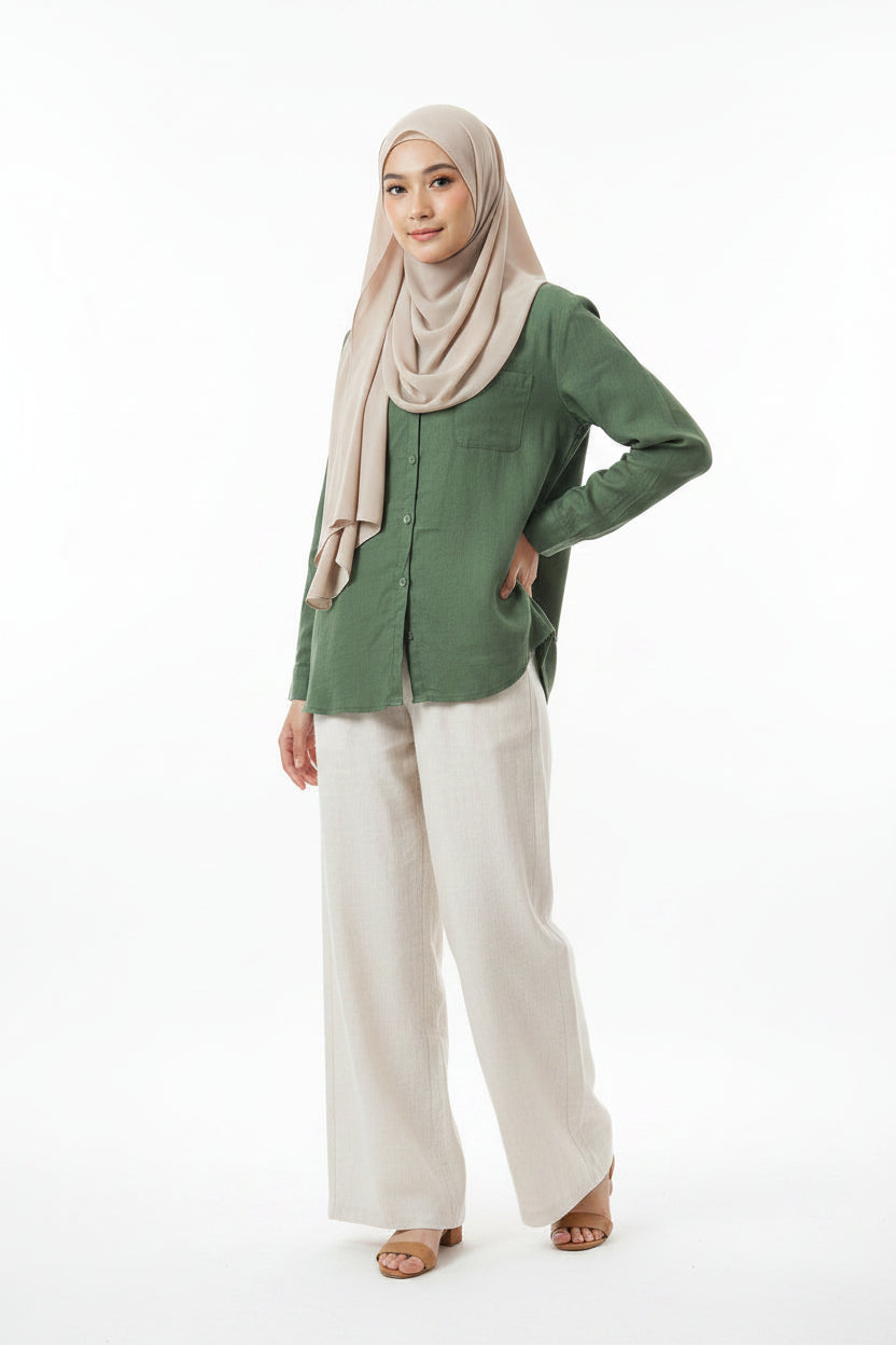 Raffida Jasmine Linen In Emerald Green