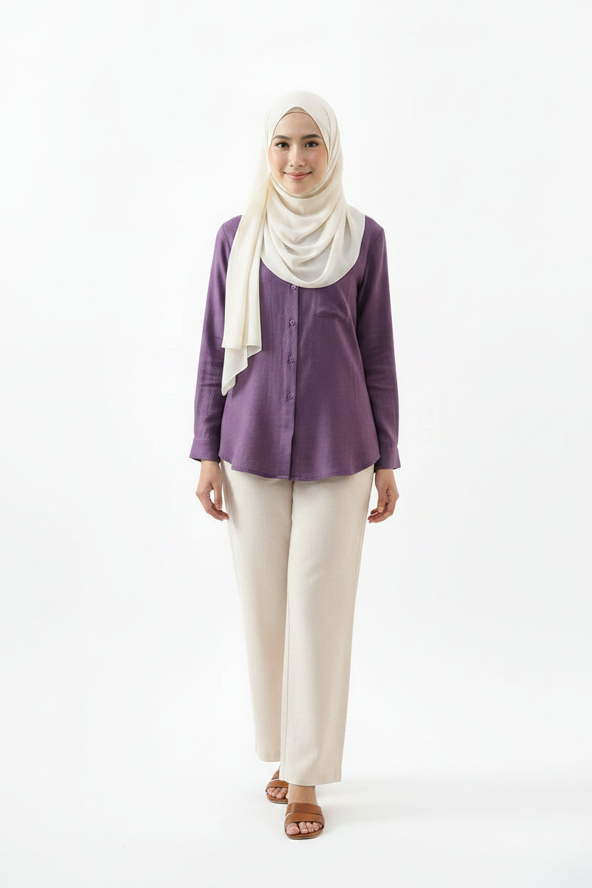 Raffida Jasmine Linen In Plum Purple