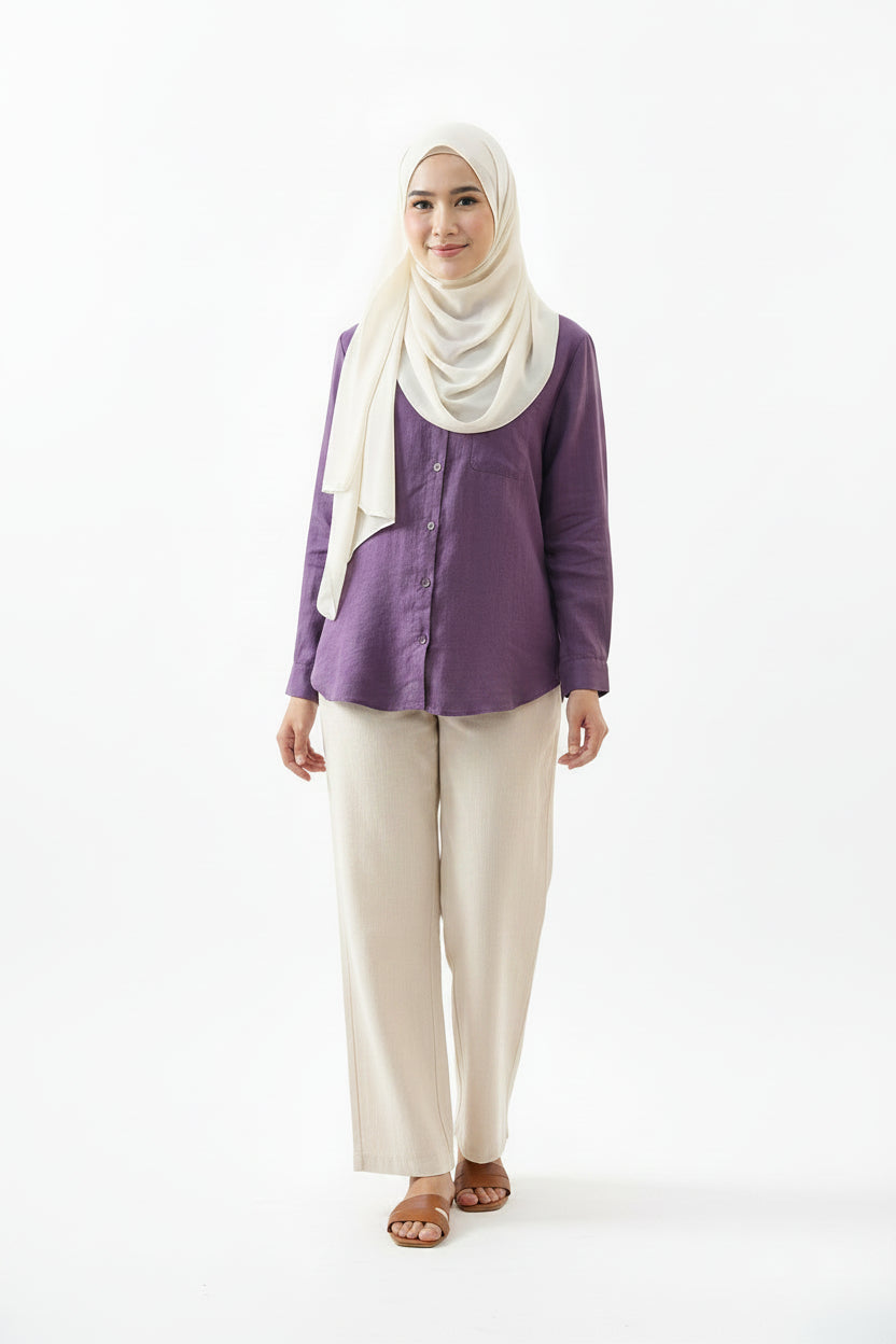 Raffida Jasmine Linen In Plum Purple