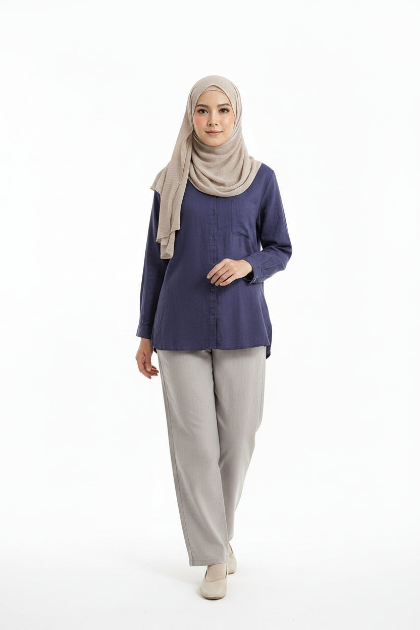Raffida Jasmine Linen In Indigo