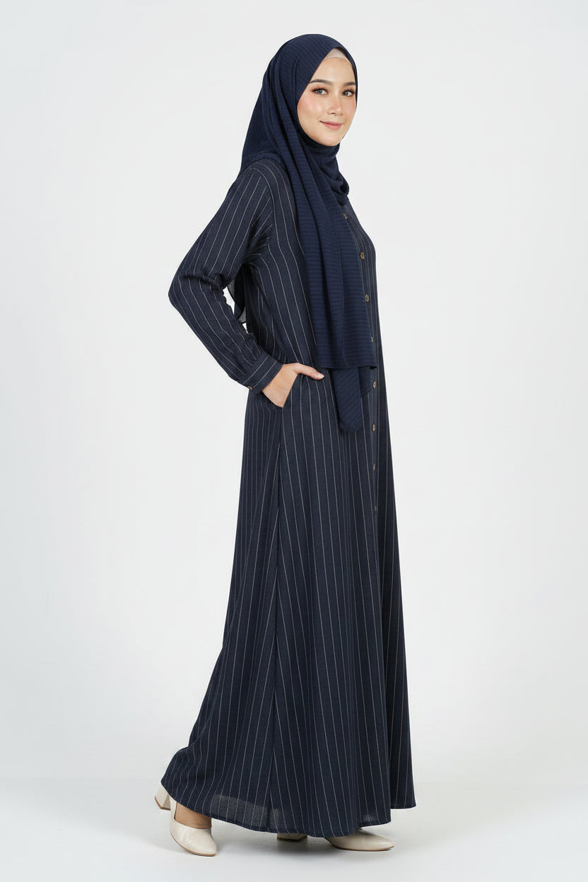 Raffida Mega Linen Dress In Navy Blue