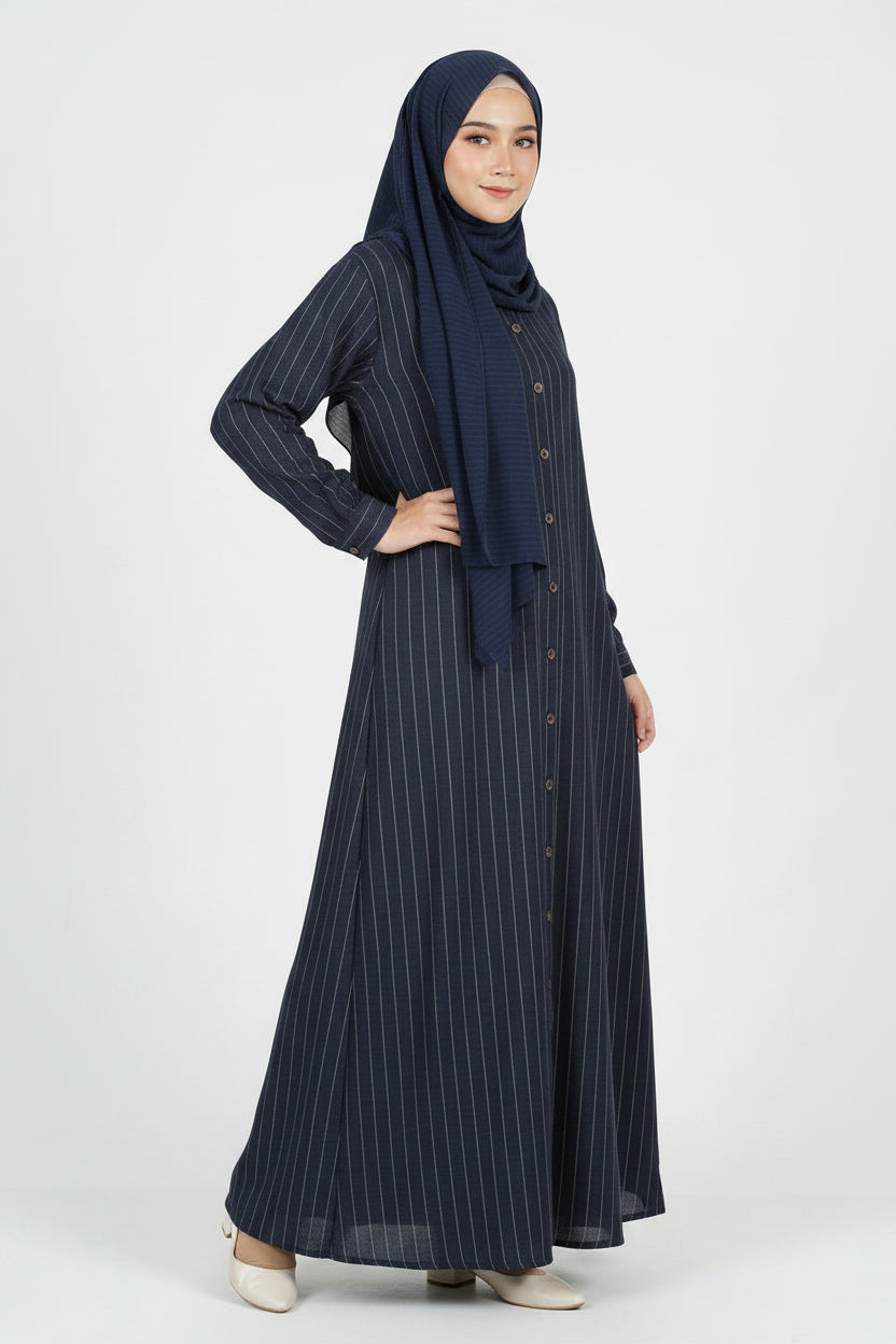 Raffida Mega Linen Dress In Navy Blue