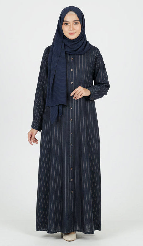 Raffida Mega Linen Dress In Navy Blue
