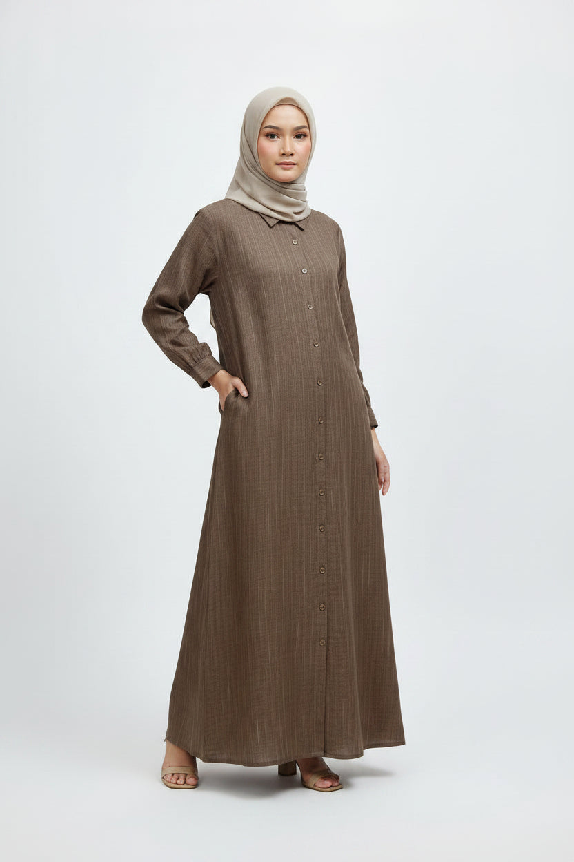 Raffida Mega Linen Dress In Brown