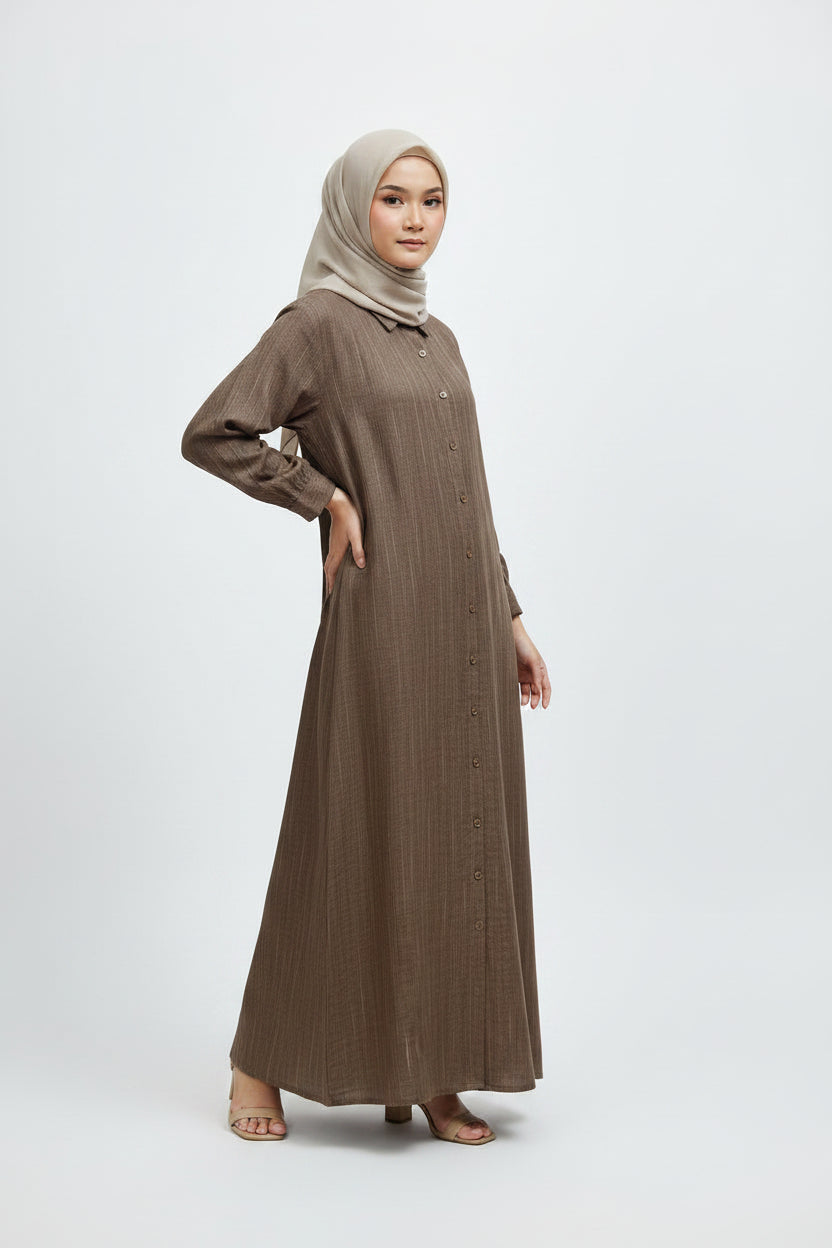 Raffida Mega Linen Dress In Brown