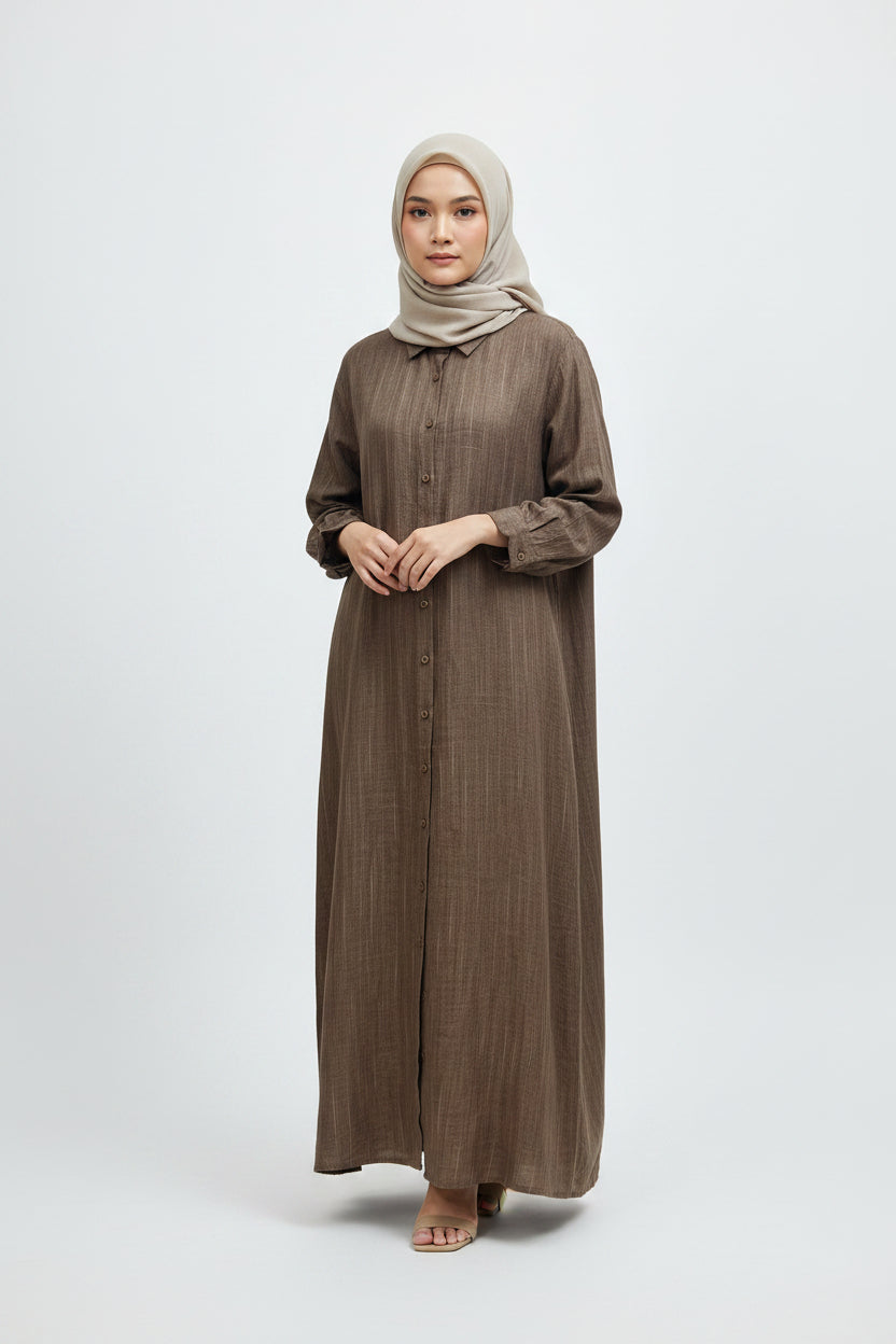 Raffida Mega Linen Dress In Brown